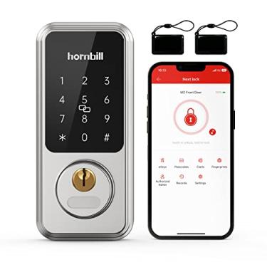 Imagem de Fechadura inteligente da porta da frente: fechadura de porta de entrada sem chave Hornbill, fechadura digital eletrônica com teclado, controle de aplicativo de fechadura inteligente Bluetooth, trava