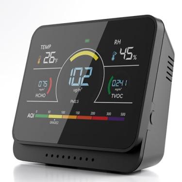 Imagem de Monitor interno de qualidade do ar 13 em 1, PM1/PM2.5/PM10/TVOC/formaldeído/temperatura/umidade e 6AQI com alarme sonoro, portátil e fácil de usar, medidor de qualidade do ar altamente preciso para