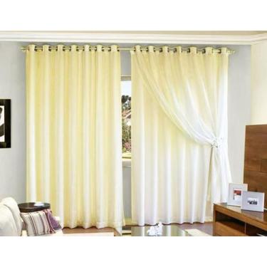 Imagem de Cortina Quarto Voal Liso Com Forro Em Tecido Palha 4,00X2,80 - B.F Con
