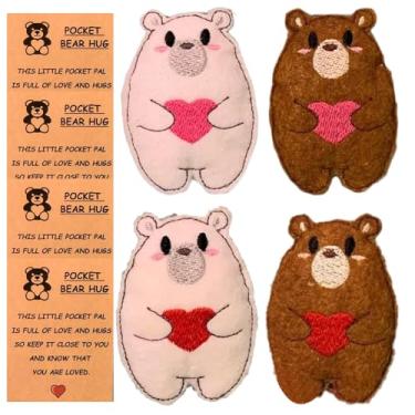 Imagem de de Amor - Abraço de Urso de Bolso, Urso de Feltro Bordado com Cartão de Felicitações, Presente de Abraço Fofo, Amigo de Pelúcia Macio de Poliéster para Demonstrar Amor e Enviar Abraços Através dos Qui