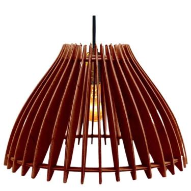 Imagem de Luminária Teto Tipo Pendente Em Mdf Aruanã Completa - Cor:marrom