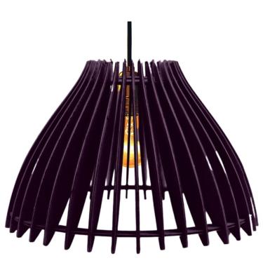 Imagem de Luminária Teto Tipo Pendente Em Mdf Aruanã Completa - Cor:preta