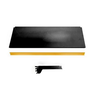 Imagem de Kit 3 Bandeja Prateleira 30x91 Gôndolas New Plus Preto Porta Etiqueta Amarelo Sa Gôndolas