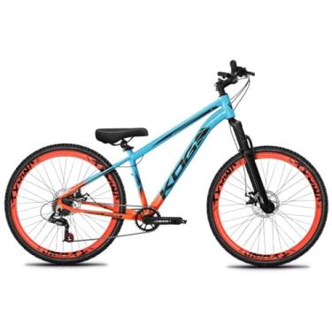 Imagem de Bicicleta Aro 26 KOG Freeride 1x7 – Estilo Grau, Suspensão 29”, Freios a Disco, Aros Vmaxx Neon – Bike Urbana de Alta Performance, Laranja Azul, Adesivo Preto,Vmaxx Laranja