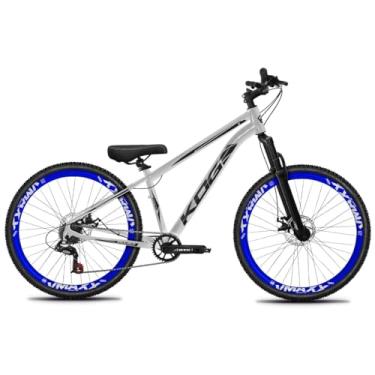 Imagem de Bicicleta Aro 26 KOG Freeride 1x7 – Estilo Grau, Suspensão 29”, Freios a Disco, Aros Vmaxx Neon – Bike Urbana de Alta Performance, Prata, Adesivo Preto,Vmaxx Azul