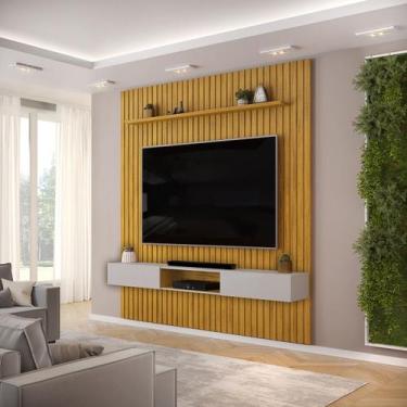 Imagem de Painel Suspenso Ripado C/ Bancada Suspensa 2 Portas Sala Estar TV Até 