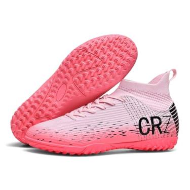 Imagem de Chuteiras de futebol para homens e mulheres, sapatos de futebol de grama interna, jovens AG TF Training Chuteiras de futebol unissex, 111 Tf Rosa, 13 Women/11 Men