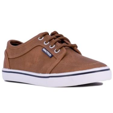 Imagem de Nautica Tênis infantil masculino de cano baixo com cadarços: sapatos elegantes para jovens - ideais para tênis e caminhadas (criança grande), Tan-moulouya, 4 Big Kid