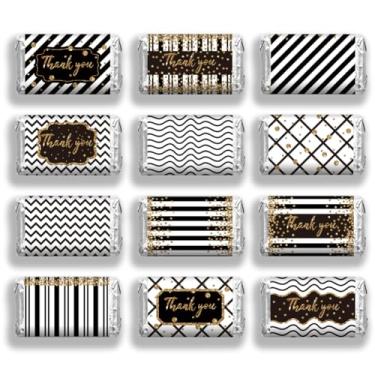 Imagem de arricraft 120 peças de mini embalagens de barra de doces agradecimento, design de folha de ouro preto e branco para convidados de casamento, chá de bebê, lembrancinhas de festa de aniversário