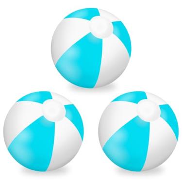 Imagem de Whaline 3 bolas de praia infláveis de 40,6 cm, bolas redondas de PVC, brinquedos fofos para o verão, tema tropical havaiano, decoração de festa na praia (azul lago e branco)