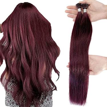 Imagem de Misslala Extensões de cabelo humano Fusion de 50 cm, ponta de queratina vermelha, cor #99J vinho tinto 100% natural, extensões de cabelo Remy queratina 40g/50s salão de cabelo