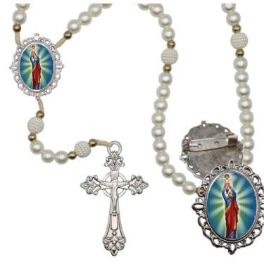Imagem de Terço Luxo com Broche Nossa Senhora da Comunicação Especial Resinado O