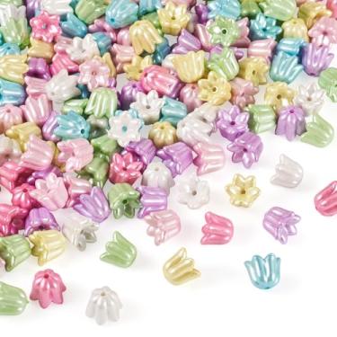 Imagem de Spritewelry Contas de flores de acrílico, 200 peças, espaçador de tulipa floral, contas soltas, opacas, furo reto, contas de tulipa para artesanato faça você mesmo, colar, brinco, fabricação de joias