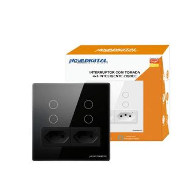 Imagem de Interruptor com Tomada 4x4 4 Botões Zigbee Preto - Novadigital