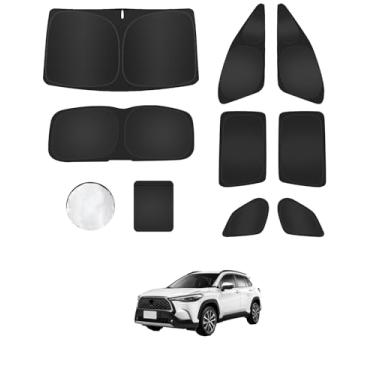 Imagem de 6 peças de persianas para Corolla Cross (2020-2025) Acessórios – Cobertura total para janelas laterais, triangular traseiro e para-brisa – Proteção UV e privacidade para acampamento, cochilo
