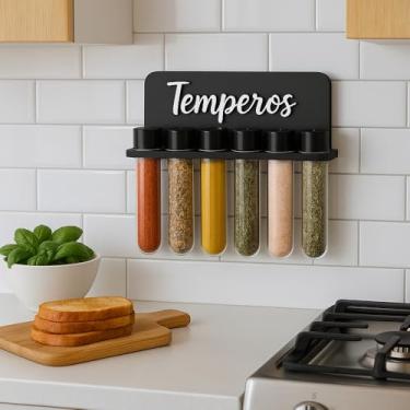Imagem de Porta Tempero ou condimentos c/ 6 Tubetes em MDF Preto lindo