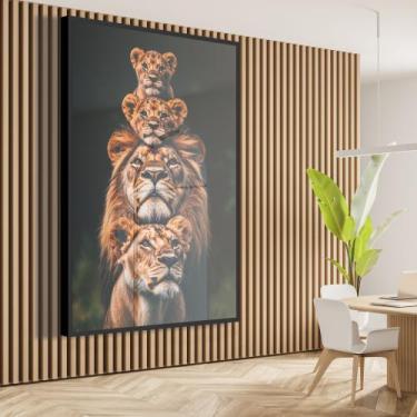 Imagem de Quadro decorativo familia de leão com dois filhotes vertical - MeMoldu