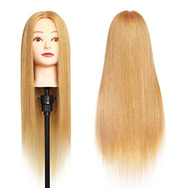 Imagem de Cabeça de manequim MEIBR 100% cabelo verdadeiro, cabeça de treinamento para penteados, 61-68,5 cm, cabeça de boneca de cabeleireiro com grampo grátis feminino + conjunto de trança (27#)