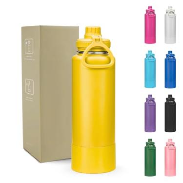 Imagem de Garrafa Térmica 800ml - Duplamente Isolada, Aço Inox 304, Base Emborrachada Anti Derrapante, Mantém Bebidas Quentes por 12 Horas e Geladas por 24 Horas, (Amarelo)