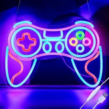 Imagem de Placa de néon gamer para decoração de quarto - Sinais neon de controle de jogos para decoração de sala de jogos, luzes neon de LED USB para decoração de quarto de menino adolescente - Melhores