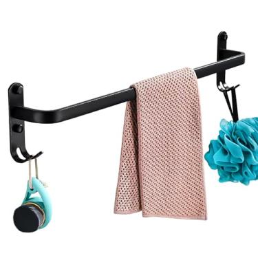 Imagem de Porta toalha, toalheiro multiuso para banheiro, suporte para toalhas com ganchos em alumínio preto