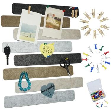 Imagem de YOUDEFUL 8 peças de tiras de quadro de avisos, tiras de barra de feltro preto marrom cinza com 50 pinos, tiras autoadesivas de placa de cortiça de feltro para parede para exibir suas anotações, fotos,