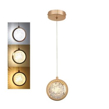 Imagem de Pendente LED Cristal Esferico Saturno Dourado 3 Cores - Bonway