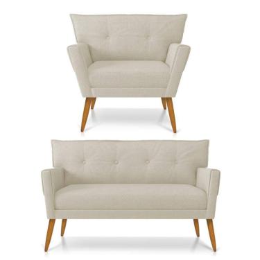 Imagem de Kit 01 Namoradeira 02 Lugares E 01 Poltrona Anitta Linho Pés Palito Castanho Cor A19 Grosso Bege