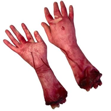 Imagem de Luxshiny 2 Peças De Mãos Decepadas Hiper-Realistas - Decorações De Terror De Halloween Com Efeito Sangrento Mãos Falsas De Borracha Para Casa Mal-Assombrada Adereços De Festa E Brincadeira