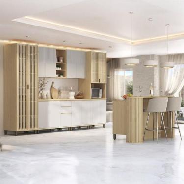 Imagem de Armário de Cozinha 8 Peças CP02 Com Ilha Pierre Carvalho/Cinza L01 - M
