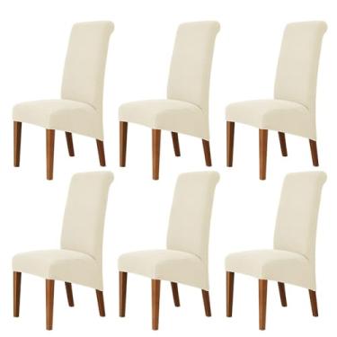 Imagem de Lzyjckh Capa elástica para cadeira de jantar, Capas para cadeiras com encosto alto, Protetor de capa para cadeira Parsons removível e lavável, para sala de jantar, festa,Beige,6PCS