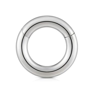 Imagem de FINE4U Argola articulada de calibre grande 6G, 8G, 10G, 10 mm, 12 mm, 14 mm, 16 mm - ASTM F136 de titânio clicker para septo, alongamento do lóbulo, joia de piercing corporal hipoalergênica sem níquel, 3/8"(10mm), Titânio, Sem pedras preciosas