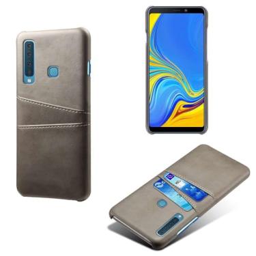 Imagem de Capas Compatível com Samsung Galaxy A9 (2018),Caso de couro PU-Tampa de telefone a prova de choque com 2 slots de cartão,Proteção anti-impressão digital e anti-gota-Grey