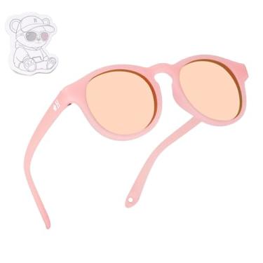 Imagem de HECCEI Óculos de sol para bebês com alça - Óculos de sol com proteção UV, polarizados, dobráveis, para recém-nascidos de 0 a 24 meses, Rosa (Espelhado em rosa)