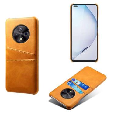 Imagem de Capas Compatível com Honor Play 50 Plus,Caso de couro PU-Tampa de telefone a prova de choque com 2 slots de cartão,Proteção anti-impressão digital e anti-gota-Yellow