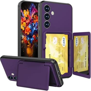 Imagem de Ephoou Capa carteira para Samsung Galaxy S25 com suporte para cartão (3-4 cartões) e espelho oculto, proteção contra quedas de grau militar, capa flip protetora robusta para Samsung S25 GWL-roxo