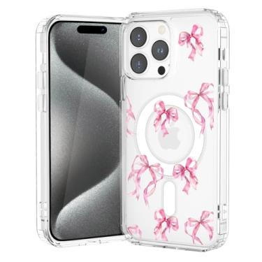 Imagem de JOYLAND Capa de telefone transparente magnética com laço de fita rosa para iPhone 16 Pro Max, capa protetora transparente feminina design exclusivo TPU macio à prova de choque com anel magnético