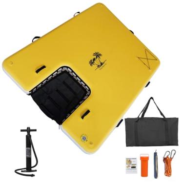 Imagem de JUSTOOP Doca flutuante inflável, jangada flutuante com rampa de água para cães, boia inflável para cachorros, plataforma de doca de ar para várias pessoas para lagos, piscinas e oceanos, 3 m