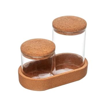 Imagem de WOLFF - Conjunto 2 Potes de Vidro Borossilicato com Tampa e Bandeja em Rolha 300ml/480ml