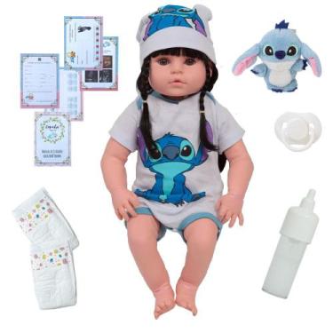 Imagem de Boneca Reborn Valentina Morena Stitch Com Pelúcia e Itens - Cegonha Re