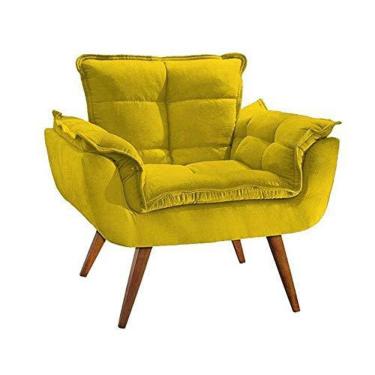 Imagem de Poltrona Decorativa Perola com Pés Madeira Suede Amarelo