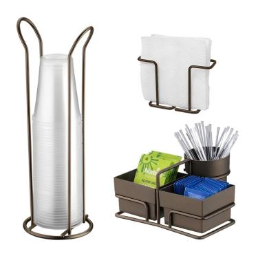 Imagem de Kit 3 Peças Porta Sachês Copos 200ml Suporte Guardanapos Cor Café - Future