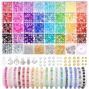 Imagem de Contas de vidro de 6 mm para fabricação de joias, 1396 peças de contas de cristal para pulseiras, kits de contas de vidro redondas de 34 cores Funtopia para colar, brincos faça-você-mesmo, artesanato