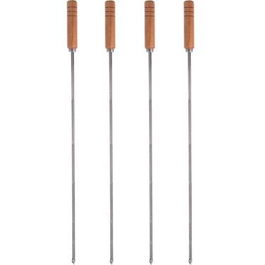 Imagem de Kit 4 Espetos Simples Churrasco Inox Cabo Madeira 85cm Carne Churrasqueira Domama