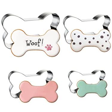 Imagem de FUSOTO Conjunto de cortadores de biscoito de osso de cachorro, cortador de biscoito para petiscos caseiros para cães, 4 peças, cortadores de aço inoxidável em forma de osso de cachorro para assar biscoitos, sanduíches, biscoitos, frutas, vegetais