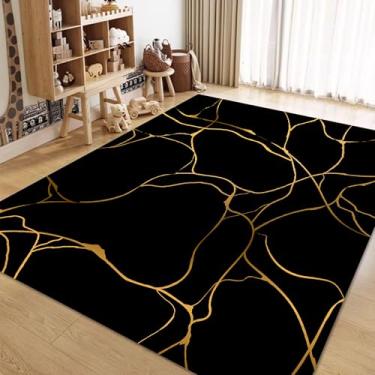 Imagem de EDGZKO Tapetes pretos e dourados para sala de estar, 1,5 x 2,3 m, arte abstrata, tapete lavável, moderno, para quarto, sala de jantar, cozinha, sala de aula, escritório, corredor, lavanderia