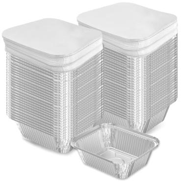 Imagem de iHomeSet Pacote com 50 panelas descartáveis de folha de alumínio de 900 g, recipientes de alimentos para preparação de refeições com tampas de papel para catering, assar, assar alimentos, seguro para