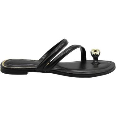 Imagem de Tamanco Rasteiro Vizzano Tiras Ornamento Delicado Feminino, Preto, 36