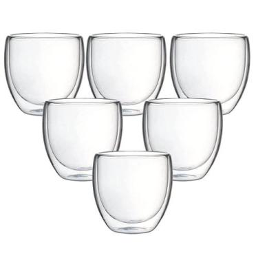 Imagem de Copo Parede Dupla de Vidro Café 140ml 6 Peças - Wincy
