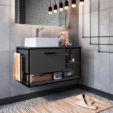 Imagem de Gabinete Suspenso com Cuba Angel 1 PT Preto e Grafite 80 cm